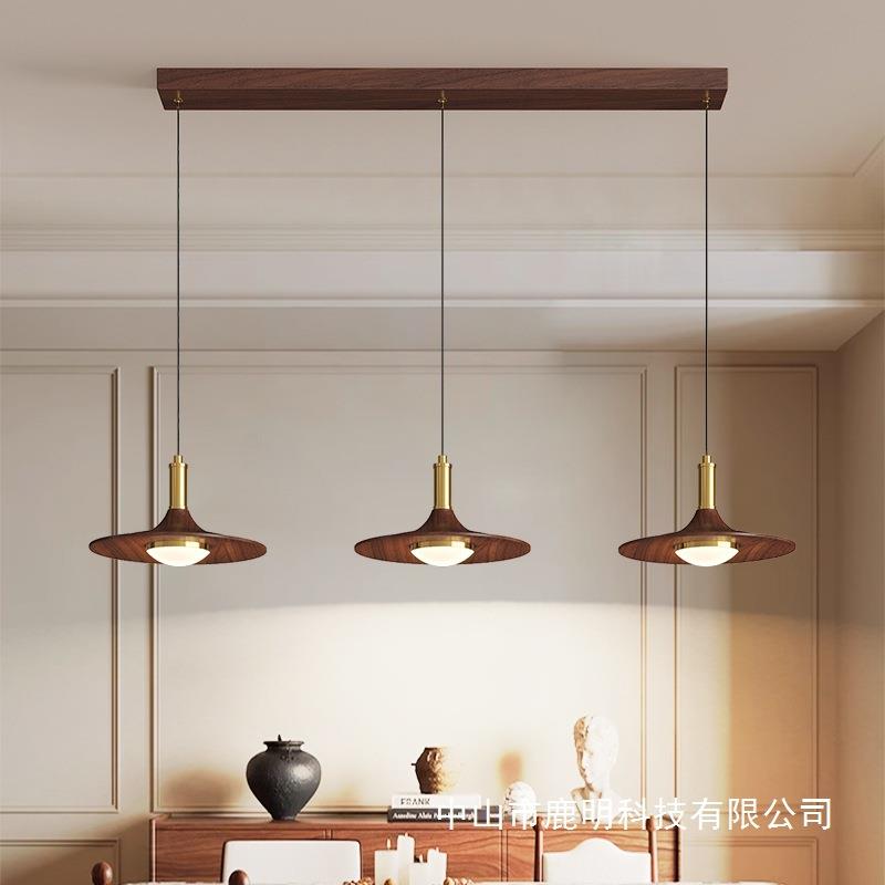中古风胡桃木色餐吊美式轻奢复古客厅餐桌岛台灯酒馆餐吊民宿灯饰