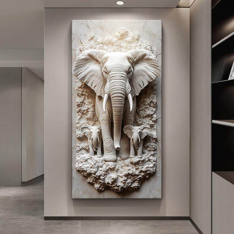 现代轻奢玄关装饰画立体浮雕肌理大象挂画2026新款高端入户门壁画