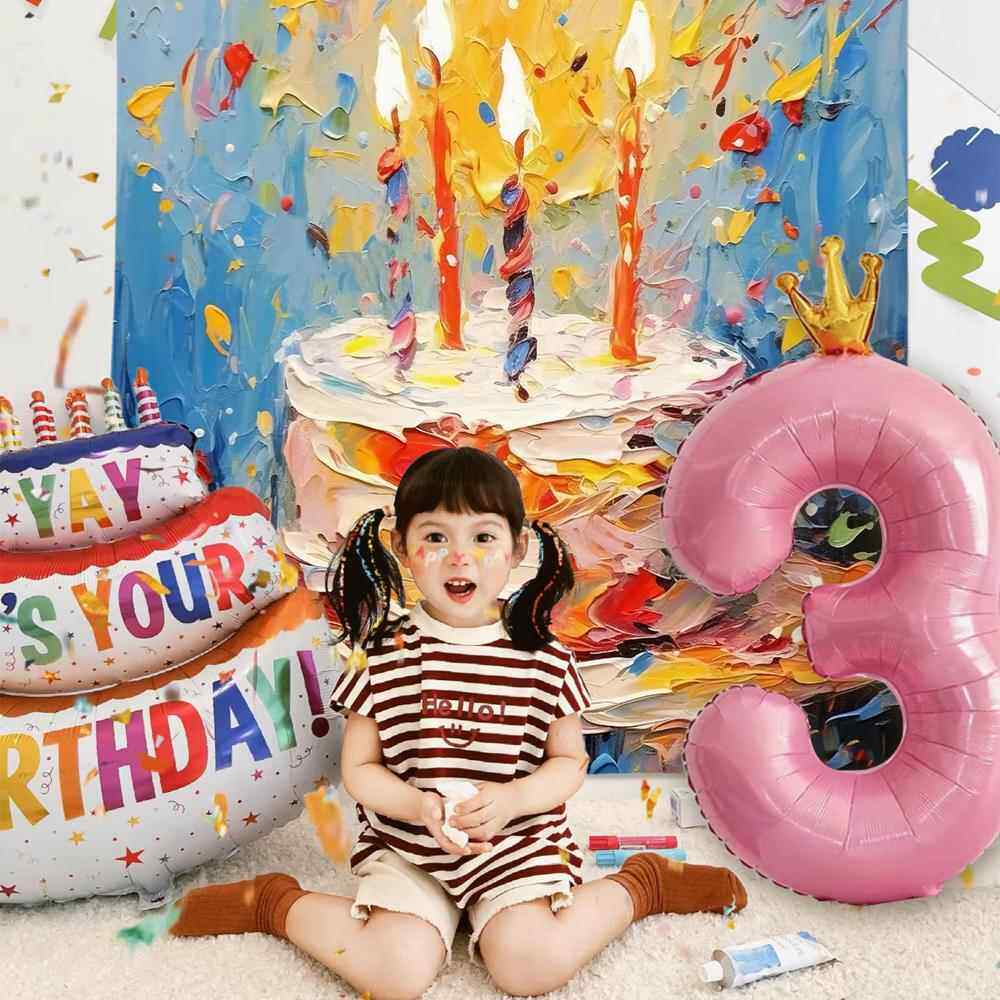 小红书同款油画 画生日蛋糕背景挂布女宝宝生日拍照海报周岁装饰