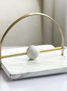 现代轻奢金属仿大理石纸巾架高端纸巾抽纸盒样板间家居装饰品摆件