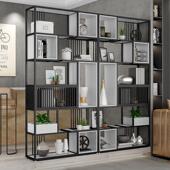 铁艺办公室隔断置物架工业风实木书架简易多层落地书柜装 饰展示