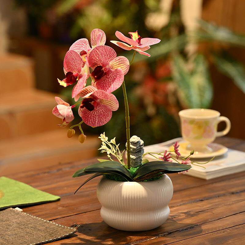 蝴蝶兰假花仿真花客厅摆设餐桌花摆花小盆栽室内高档花艺摆件装饰