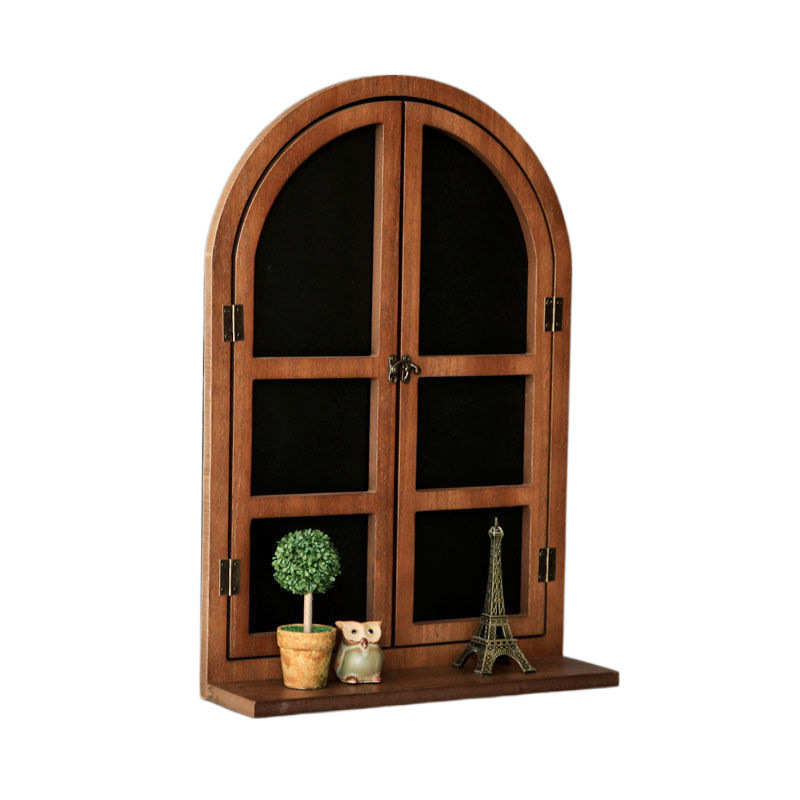 欧式乡村复古仿真窗户黑板壁挂置物隔板架咖啡服装店墙面装饰留言