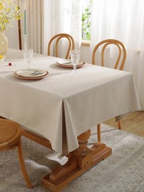 纯色棉麻桌布亚麻加厚现代简约素色白色餐桌布，酒店加大防水台布