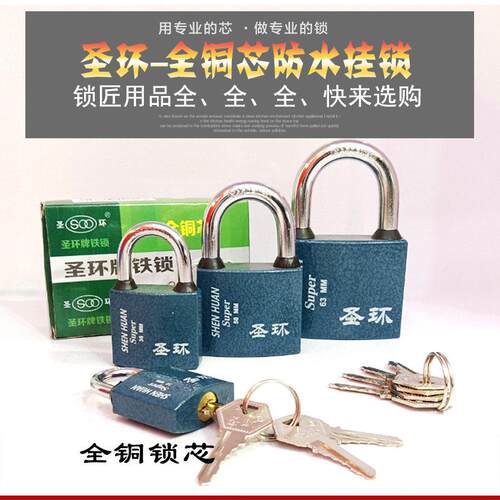 防水挂锁纯铜锁芯多把钥匙加厚型大门仓库柜子锁喷塑弹子挂锁