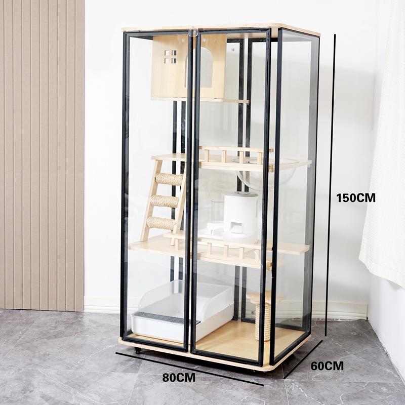 高档猫窝猫猫别墅内家用猫笼子实木猫咪别墅大型室柜全景豪华玻璃