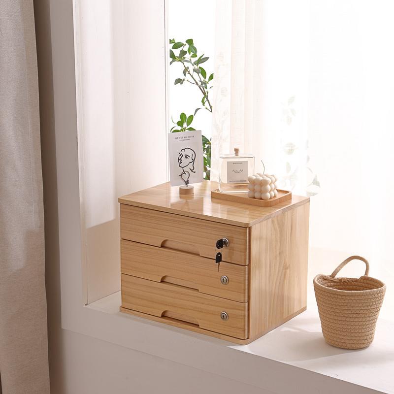 质多zm002功能带锁实木桌面抽储屉式纳柜收小型卧室杂物物柜木简