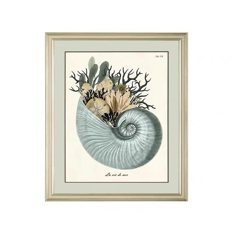 美式现代客厅沙发背景装饰画贝壳珊瑚地中海挂画法式餐厅玄关壁画