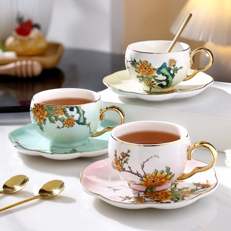 高档中式陶瓷咖啡杯古典轻奢女咖啡杯碟家用下午茶杯子