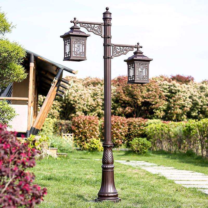 双头新中式庭院灯2.5/3/4米公园别墅小区led太阳能路灯防水户外灯