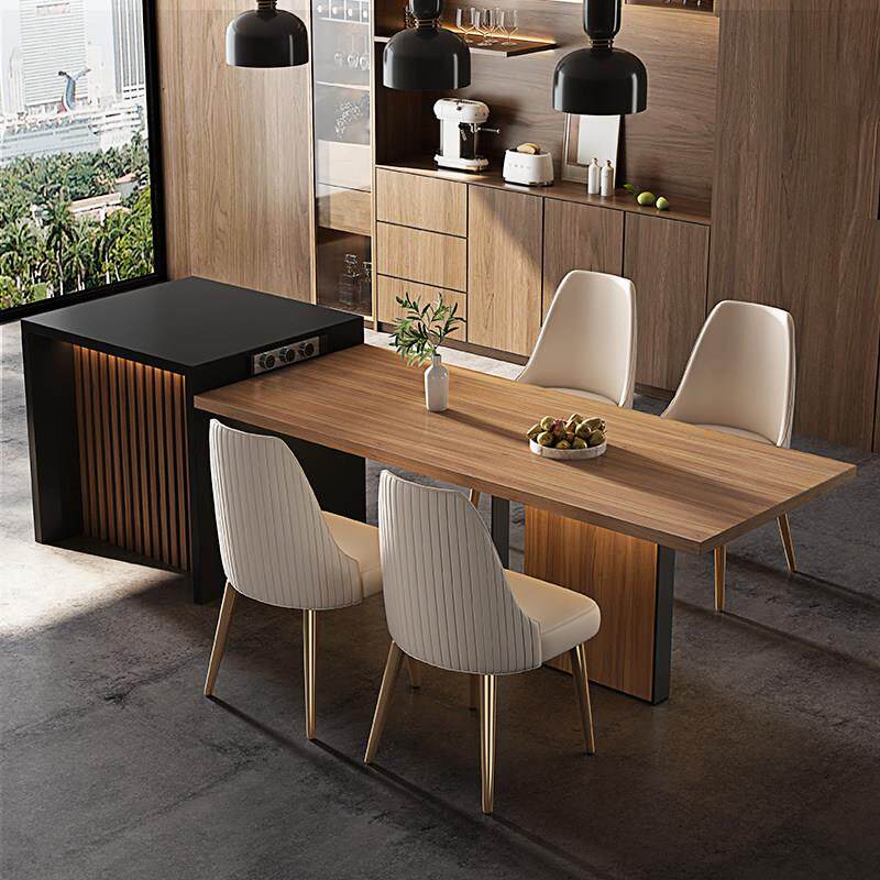 铁柱岛台餐桌一体家用楠木岩板导台定制胡桃木纹吧台中岛台高端