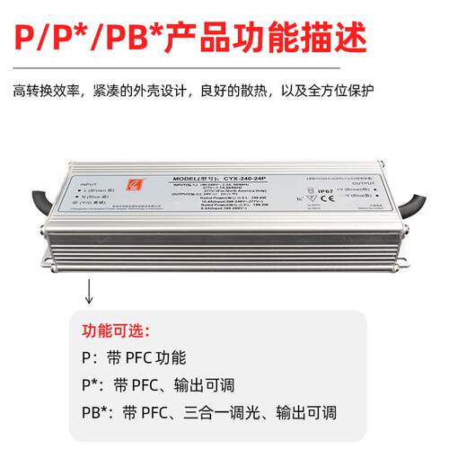 CYX-240W可调恒流防水电源超薄户外12-24V电源灯带灯箱开关电源