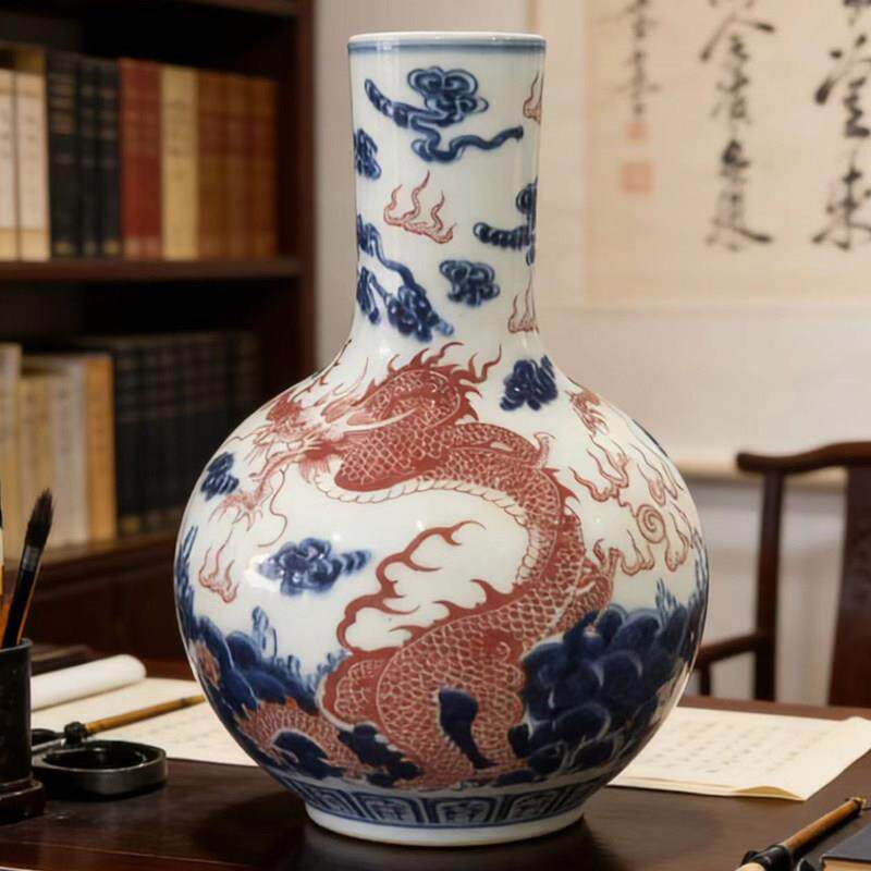 清干隆彷古手工青花瓷景德镇陶瓷花瓶中式客厅插花书房博古架摆件