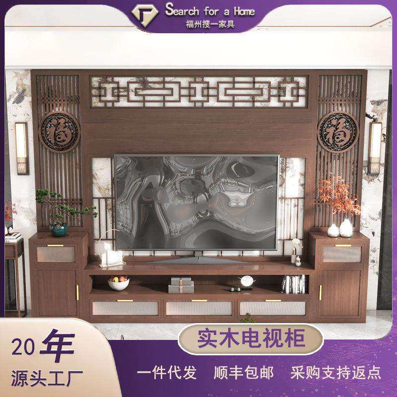 新中式屏风隔断客厅实木玄关柜电视柜一体入户门家用办公室电视柜