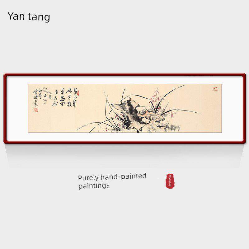 颜唐手绘国画水墨兰花客厅沙发背景墙装饰画卧室书房挂框画