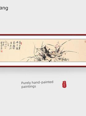 颜唐手绘国画水墨兰花客厅沙发背景墙装饰画卧室书房挂框画