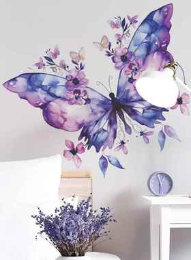 梵汐fun-e89梦幻紫色蝴蝶花朵卧室客厅墙面美化装饰墙贴纸