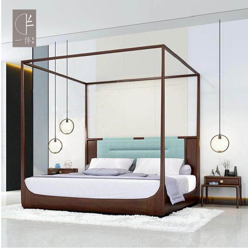 仿店铁中架子床古卧室新式架tvevkkbk子酒雕花床家具原木色拔步床