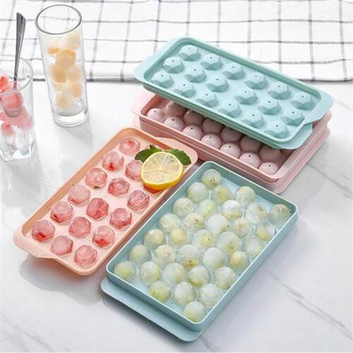 33-Cell Round Ice Cube Tray with Lid, Plastic Ice Ball Maker