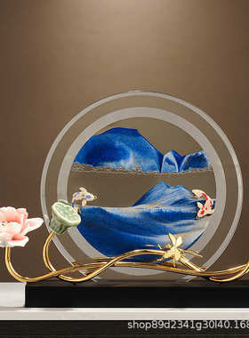 荷塘夜色流沙画摆件高档新中式禅意客厅酒柜电视柜博古架装饰摆设