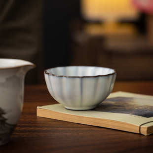 汝窑开片可养花瓣茶杯主人杯单杯汝瓷功夫茶具品茗杯陶瓷个人杯