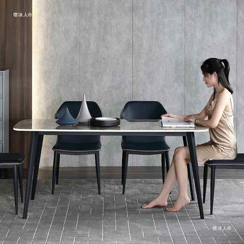 岩餐XWI桌家餐用户型饭桌现代板简约轻奢长方小形亮光面餐桌椅组