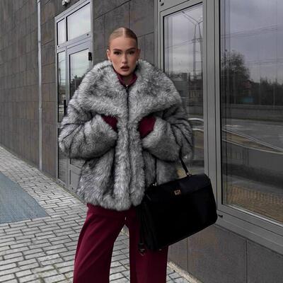 Artificial fur imitation jacket for women's short coat