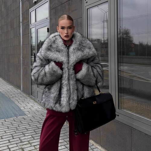 Artificial fur imitation jacket for women's short coat