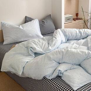 春夏款 水洗棉撞色床上浮游冰岛简约风四件套纯棉床单床笠被罩