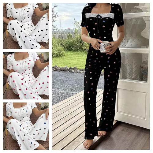 Home clothing pit stripe printed short sleeved pants set