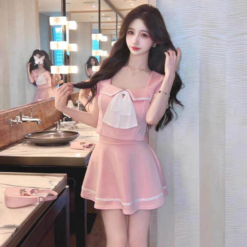 学院风甜美减龄制服套装低胸性感上衣+短裙足浴技师工作服夏