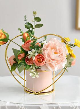 北欧轻奢花瓶花束彷真花客厅茶几小摆件商务桌花交车接待台花摆花