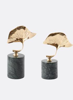 北欧铜银杏叶摆件售楼处样板房酒店现代玄关书房展厅柜软装饰品