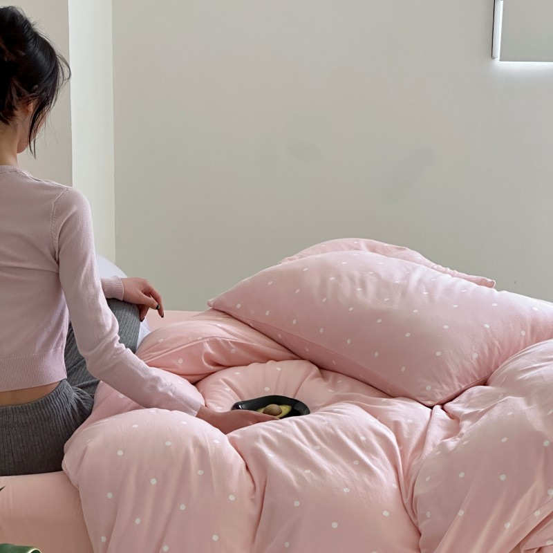 8天竺四波小简约.棉床肤清新棉1ins点亲笠被套针织床单风件套