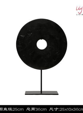 高档创黑玉璧摆件家居饰客厅新中式电意视柜现装代约简酒店样板房