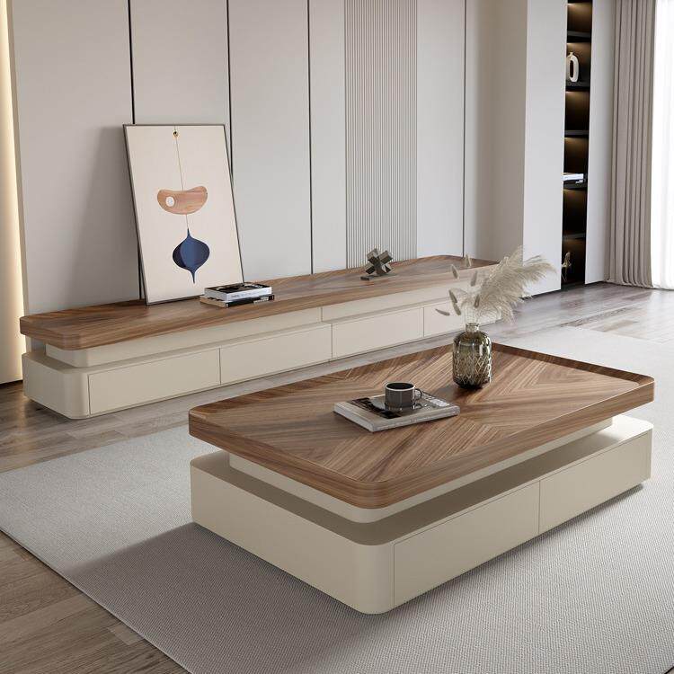 复古茶几奶油风客厅家用小户型极简落地茶几电视柜组合风2026新款
