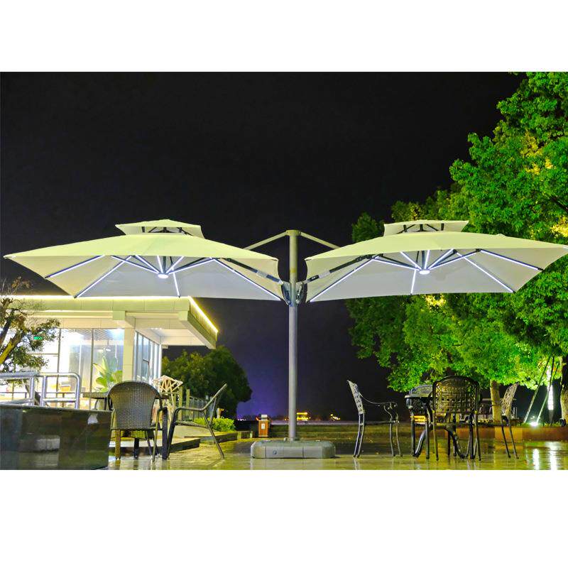 户外双头罗马伞LED太阳能庭院遮阳双头户外伞庭院伞景观伞双头伞