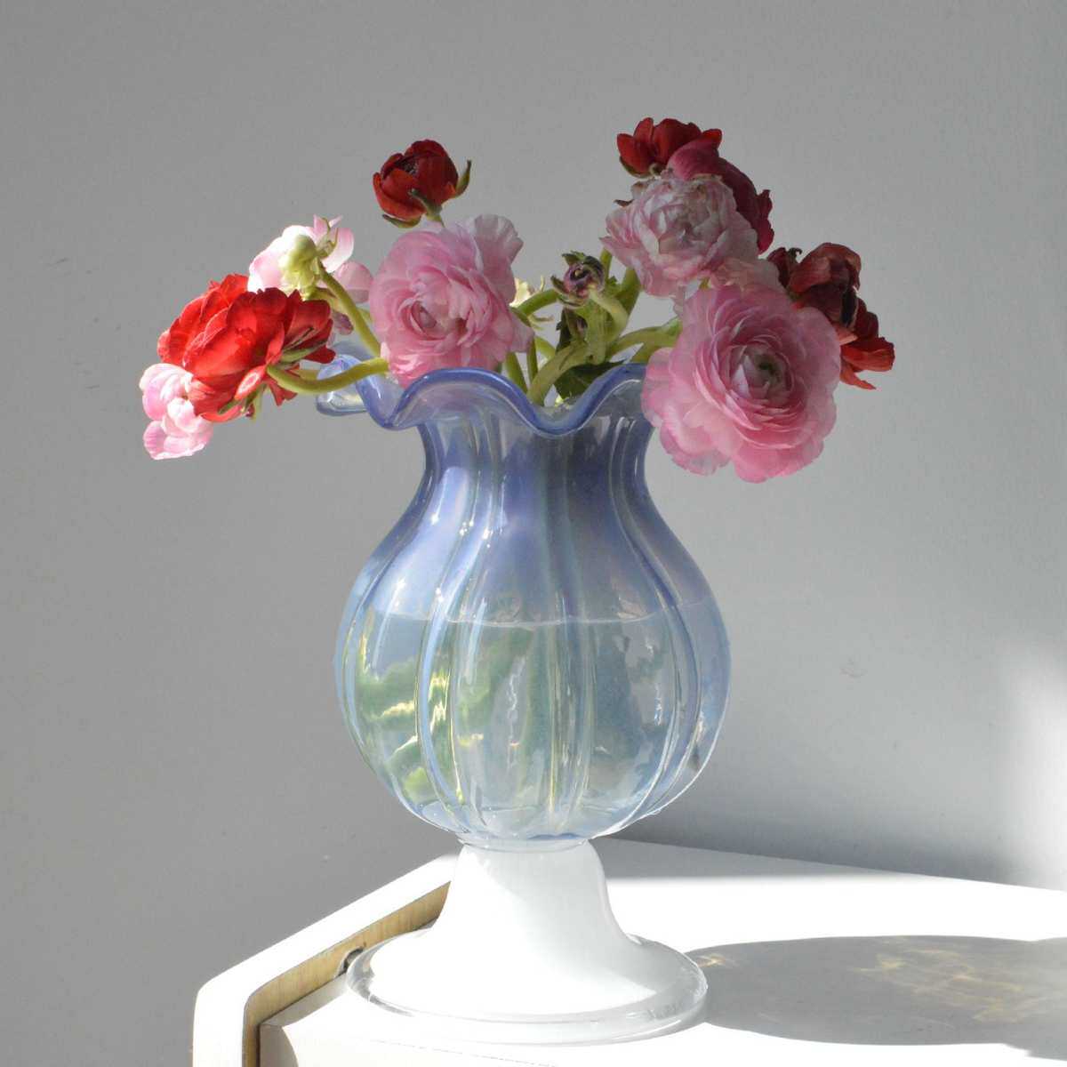 中古芬顿风紫色风灯花瓶高脚玻璃花器客厅电视柜餐桌欧式装饰摆件