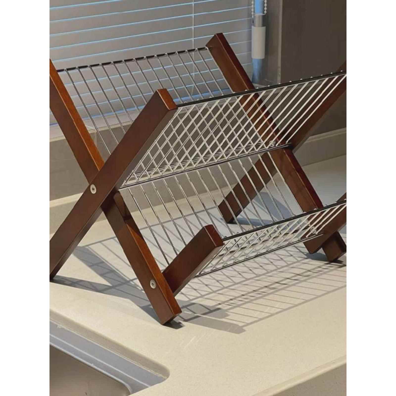 厨房沥水碗碟架中古碗碟不锈钢晾干置物架放碗的架子家用竹制碗架