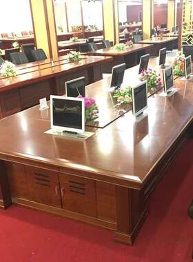 斯维力升降器会议桌键盘抽10公分桌面油漆实木皮长条桌开会办公桌