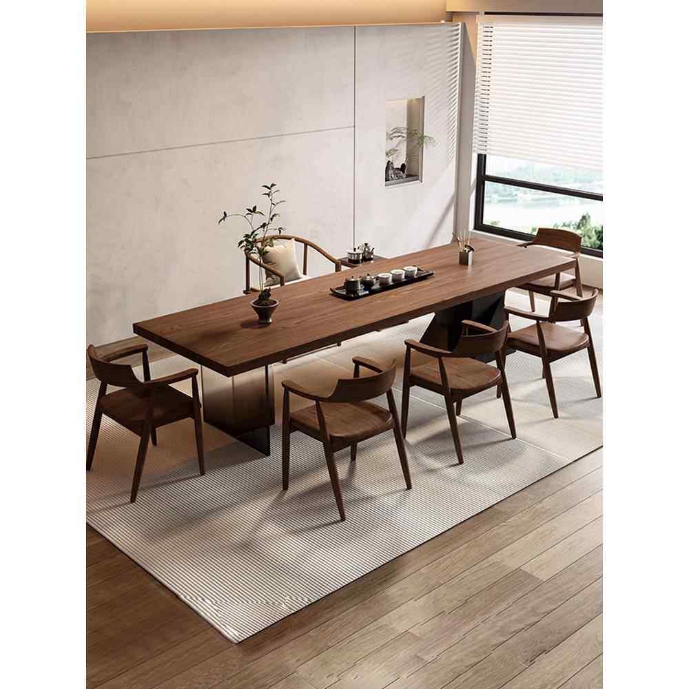 新中式实木高端原木大板茶桌办公桌一体两用新款高端宋式美学茶台