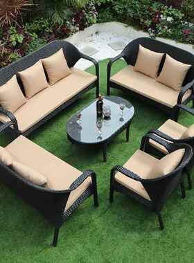 外藤编发庭院QUN台室外露户台客厅别墅双人藤椅沙防水防晒休阳闲