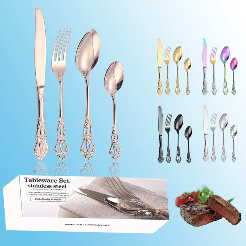 304不锈钢餐具24件套皇庭四主件酒店餐厅家用西餐刀叉勺套装