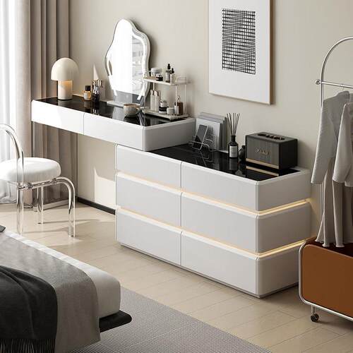 斯蒂芬妮 极简卧室床尾多功能全实木可伸缩斗柜化妆台一体化妆桌