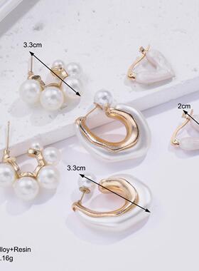 Heart pearl earrings set跨境金色滴油爱心珍珠耳环套装时尚耳饰