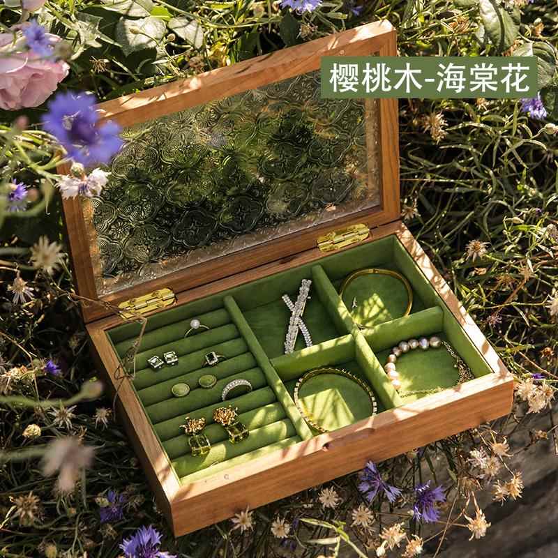 正品实木首饰盒手饰盒品收纳高档精致戒指手镯古链项黑胡桃木质复