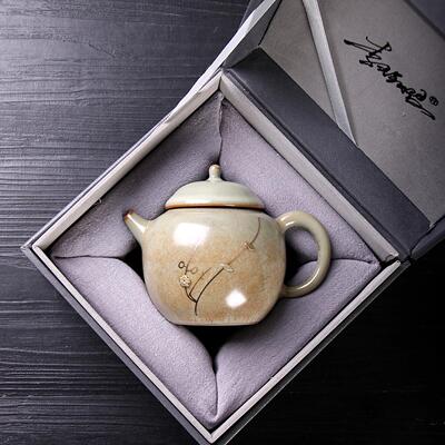 柴烧汝窑手工锔钉秦权壶泥视界李辉熠复古汝瓷中式陶瓷大号茶壶