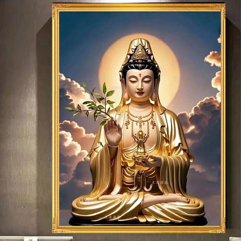 5d钻石画观世音菩萨新款金身佛像自己绣砖石绣十字绣满钻佛堂挂画