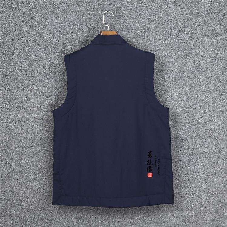 厂家直供道家服装服饰加棉短马甲马夹 加棉短坎肩深蓝色抗寒保暖