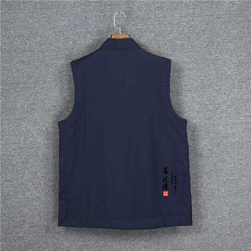 厂家直供道家服装服饰加棉短马甲马夹 加棉短坎肩深蓝色抗寒保暖